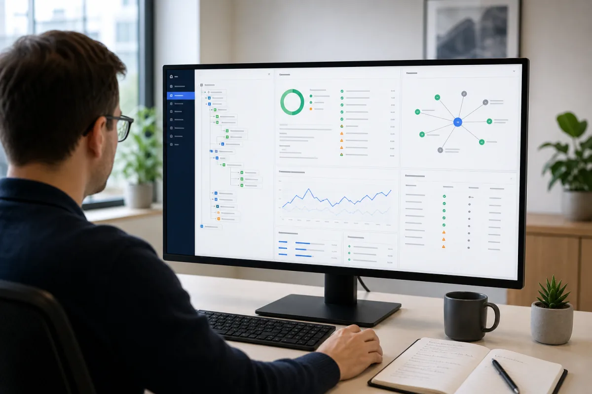 Technische SEO-Analyse mit Seitenstruktur, Statussignalen und Leistungsdaten