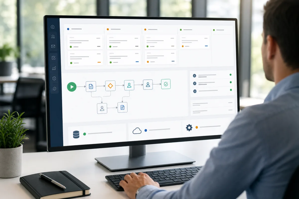Digital process automation with connected work and approval steps